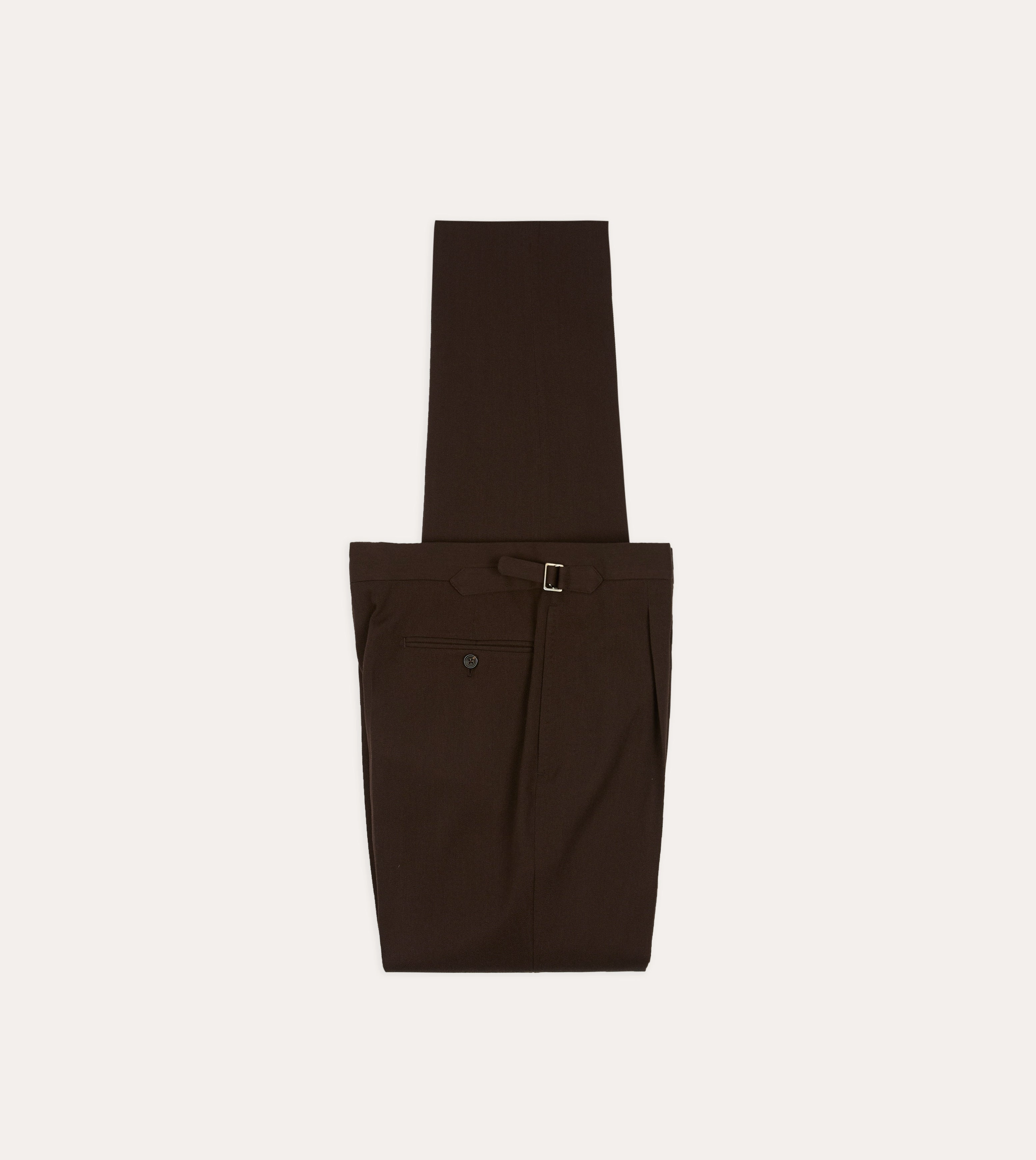 Brown Wool-Cotton Single Pleat Trouser Reinforced Knees