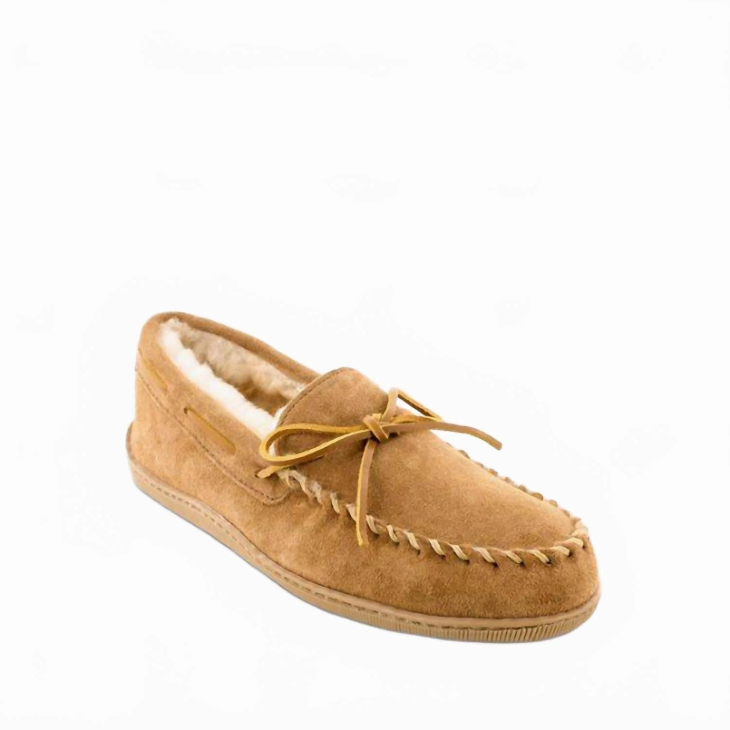 Men's Sheepskin Hardsole Moccasin Shoes - Wide In Tan Durable Sole