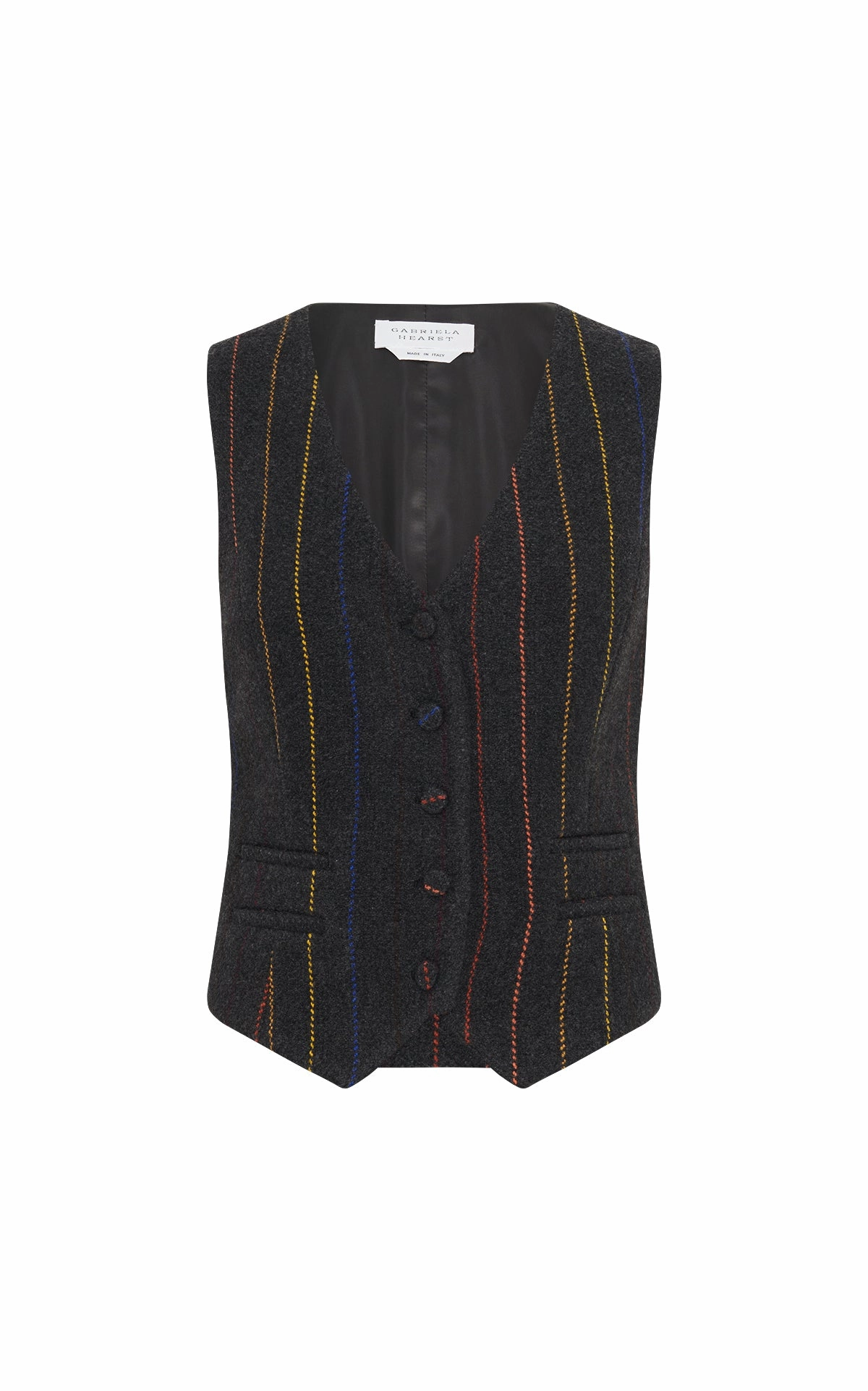 Coleridge Vest in Charcoal Multi Pinstripe Wool Cashmere Relaxed Fit
