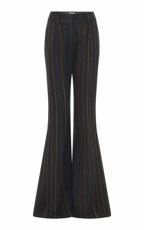 Rhein Flare Pant in Charcoal Multi Pinstripe Wool Cashmere Contemporary Fashion