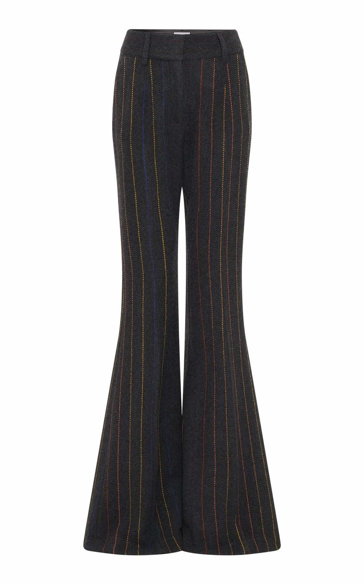 Rhein Flare Pant in Charcoal Multi Pinstripe Wool Cashmere Contemporary Fashion