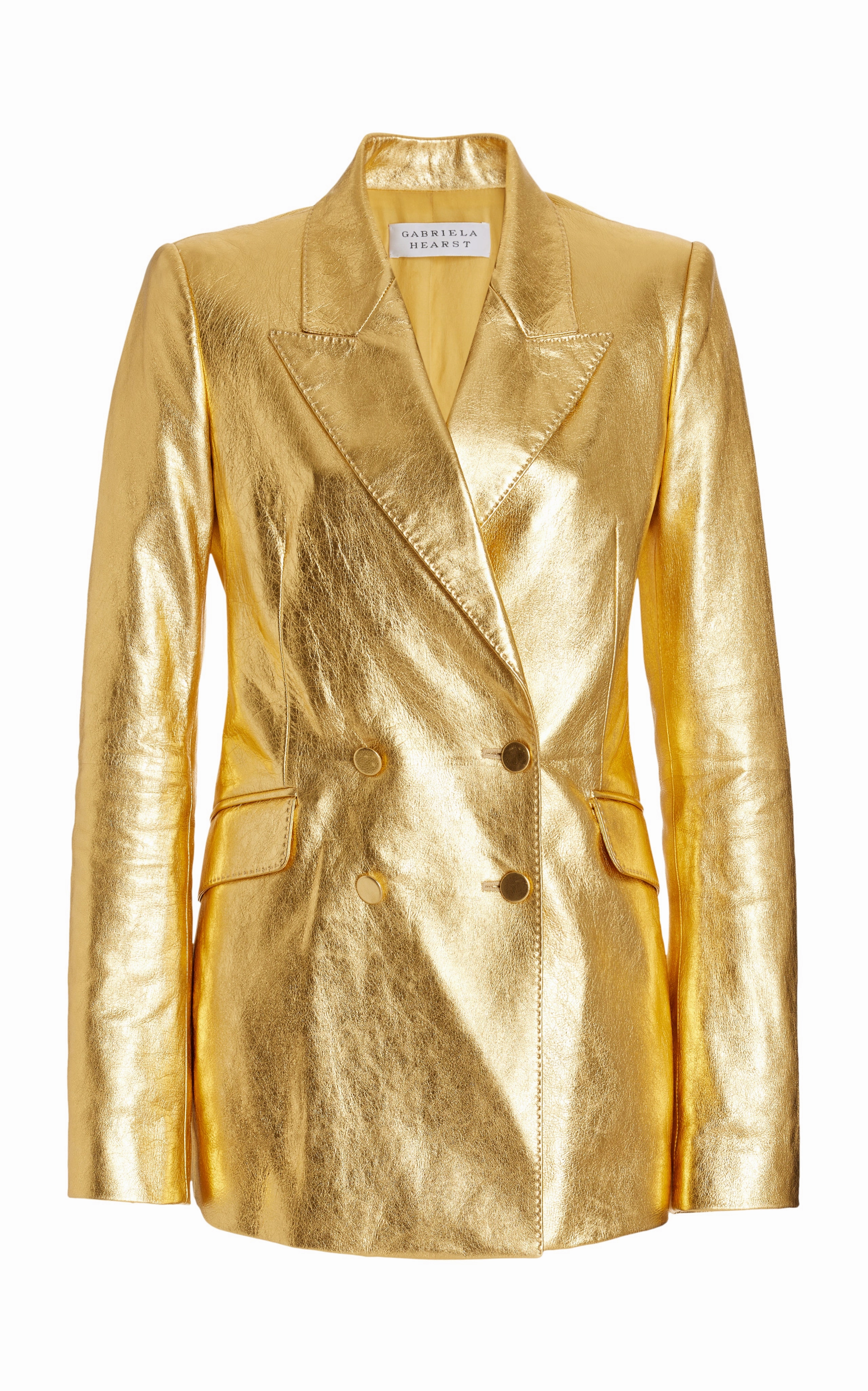 Angela Blazer in Gold Metallic Nappa Leather Polished Look Luxury Tailoring