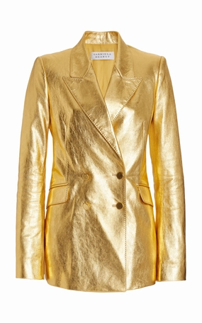 Angela Blazer in Gold Metallic Nappa Leather Polished Look Luxury Tailoring