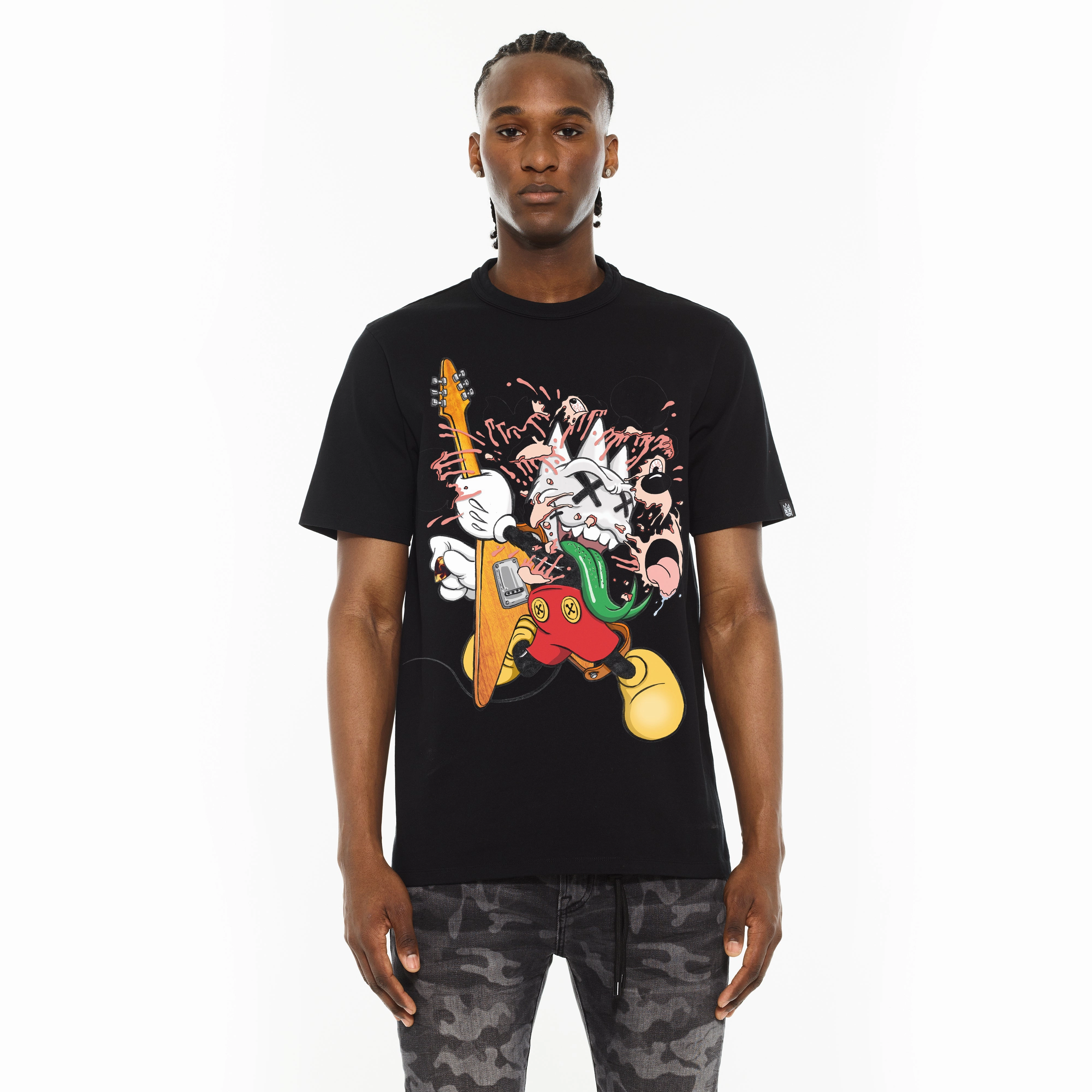 Luxury clothing Flattering Shape Cult's Crew Neck Tee - Rock N Roll in Black