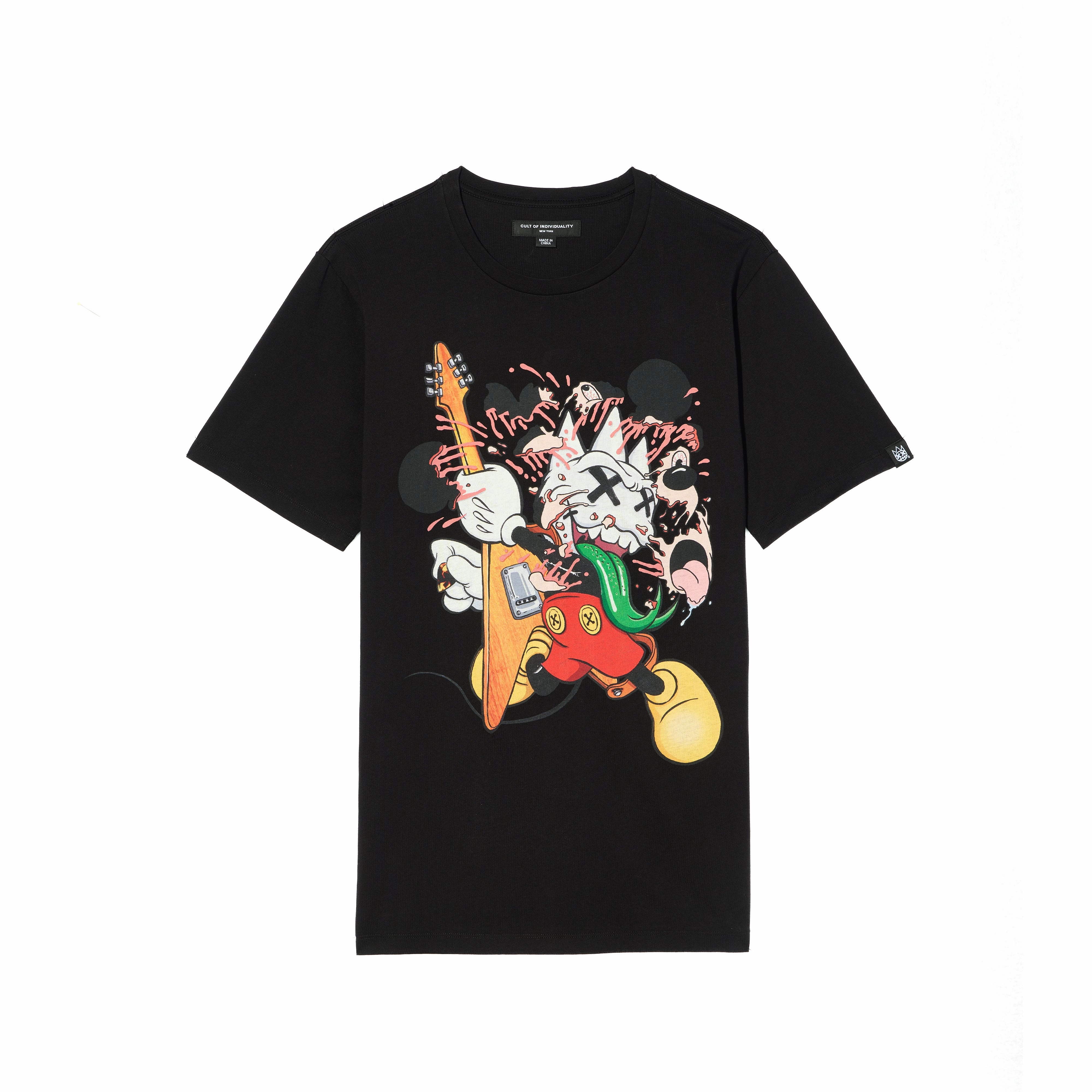 Cult's Crew Neck Tee - Rock N Roll in Black Plus size confidence Slim Fit Design