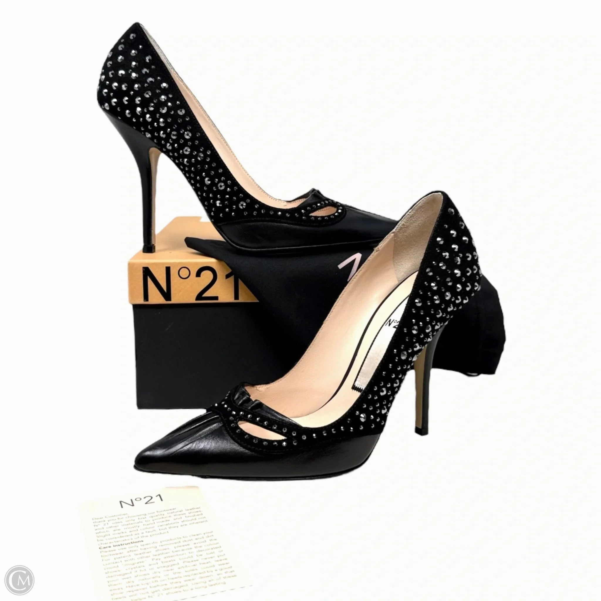 Capretto Camoscio Crystal Embellished Cutout Stiletto Pumps By N?? 21 In Black, Size: US 8.5/IT 38.5 Flexible Movement