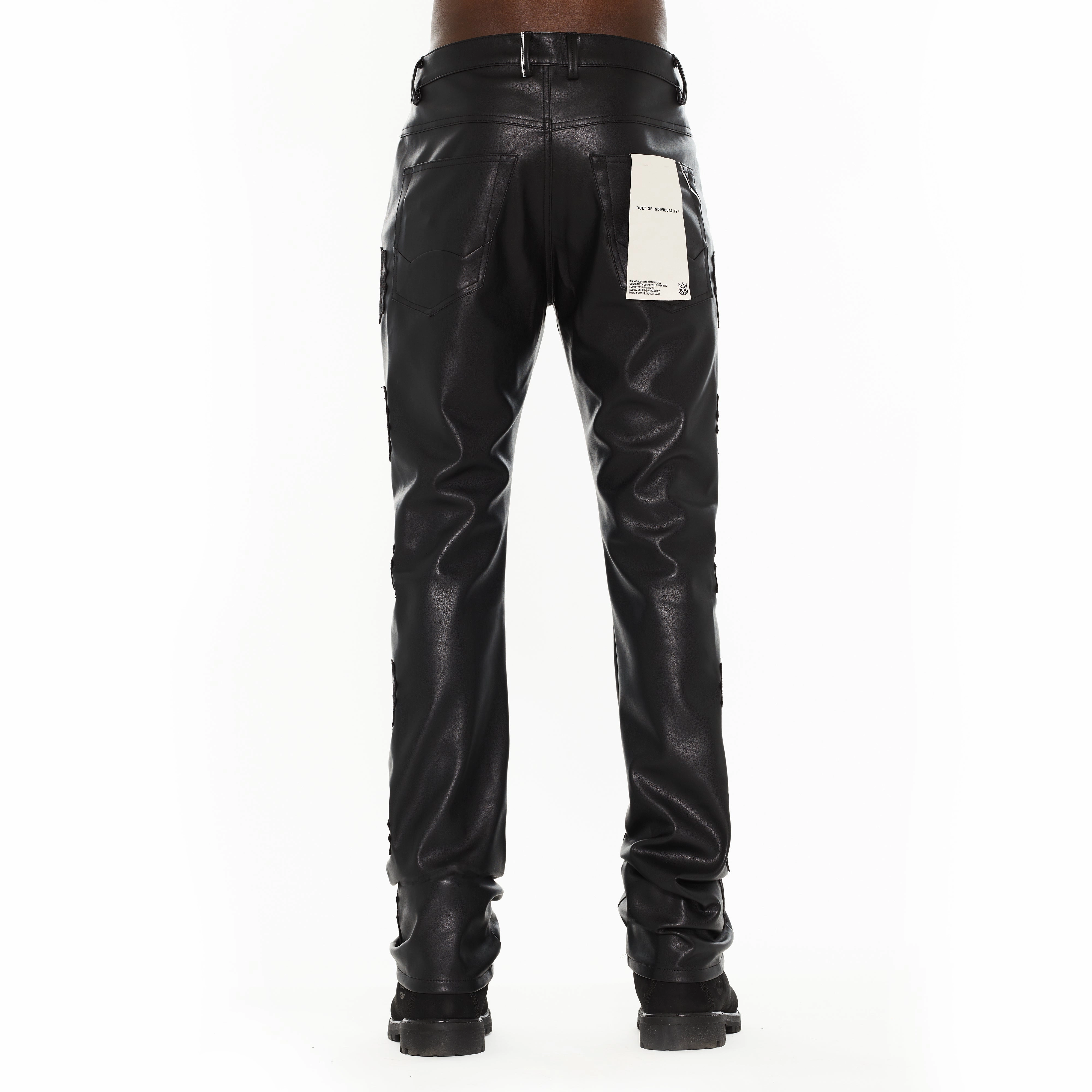 Cult's Lenny Bootcut 603 Jeans in Black Faux Leather Hidden Rivet Details Refined Detail