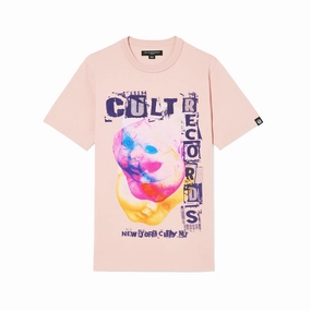 Layering Comfort Ultra Soft Blend Cult's Heavyweight Short Sleeve Crew Neck Tee "Cult Records" in Silver Pink