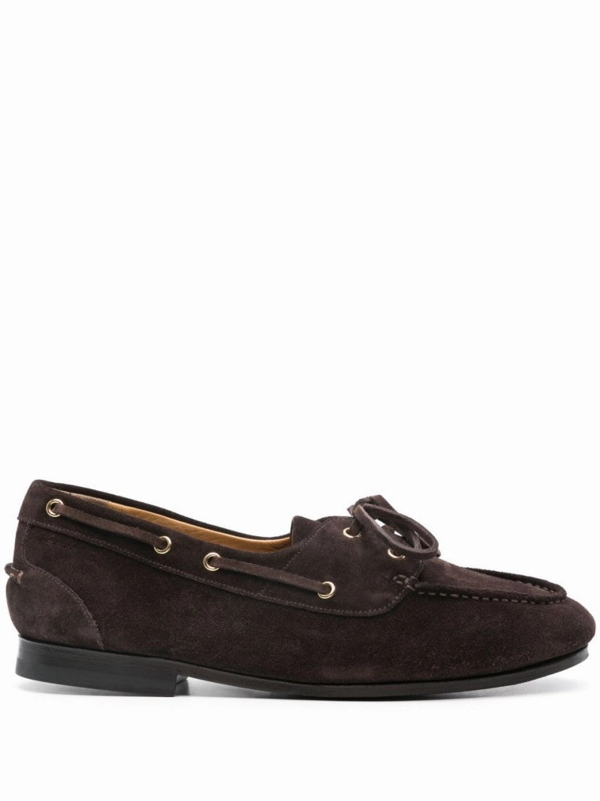 Hill Path Cedar Brown Leather Moccasins With Panelled Design And Lace-Up Detail