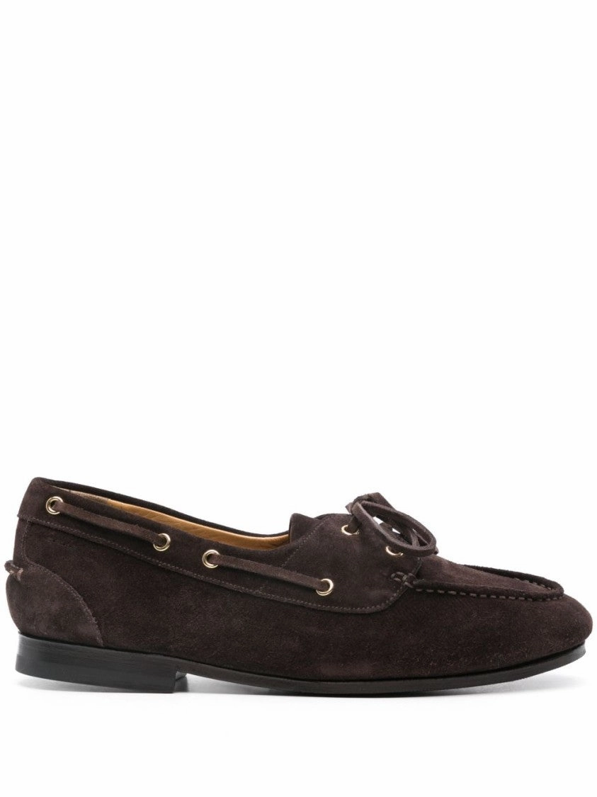 Walk Power Cedar Brown Leather Moccasins With Panelled Design And Lace-Up Detail