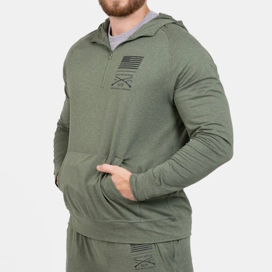 Men's All-Day 1/4 Zip Hoodie - Heather Military Green Lifestyle Mode