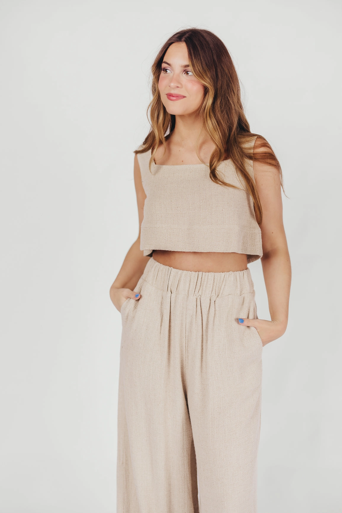 Christy Linen-Blend Sleeveless Cropped Top in Sand *Final-Sale* Sports Wear tall size