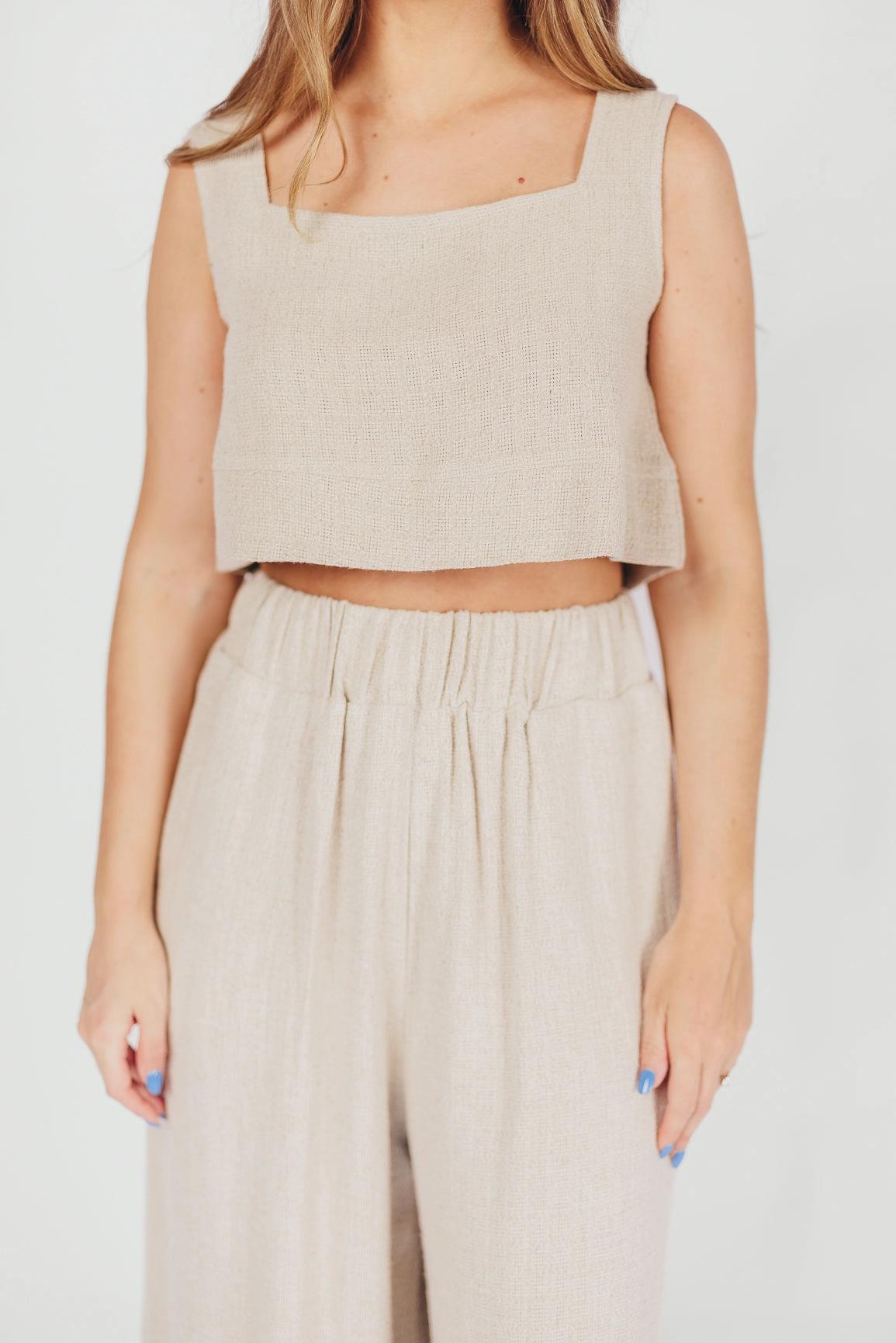 Water Resistant Christy Linen-Blend Sleeveless Cropped Top in Sand *Final-Sale*