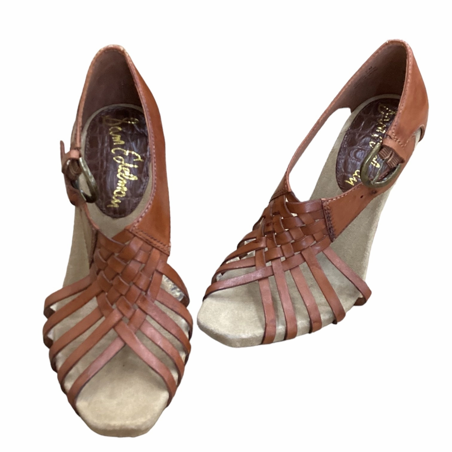 Brown Shoes Heels Block Sam Edelman, Size 7 Heeled Evening Sandals