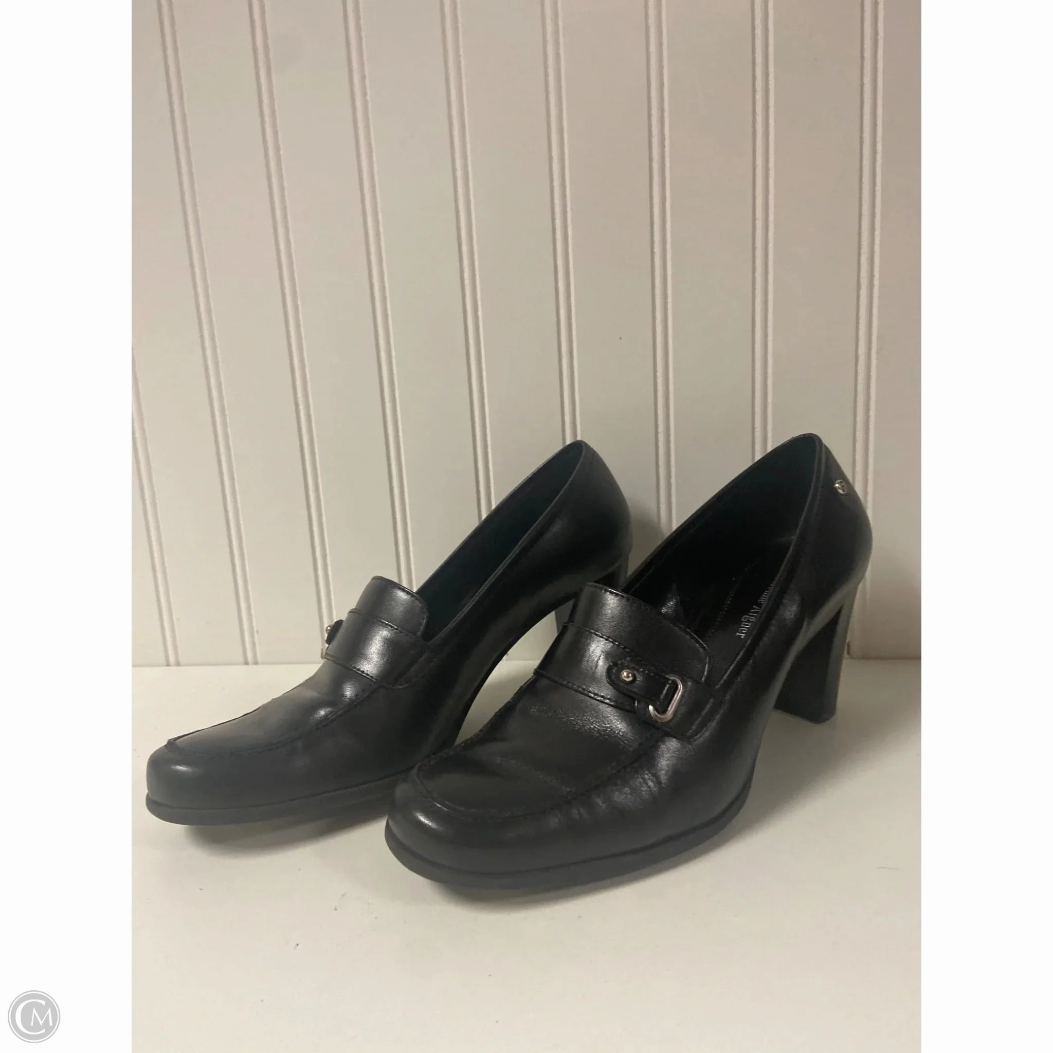 Leather Heeled Sandals Sophisticated Shoes Shoes Heels Block By Etienne Aigner In Black, Size: 7.5