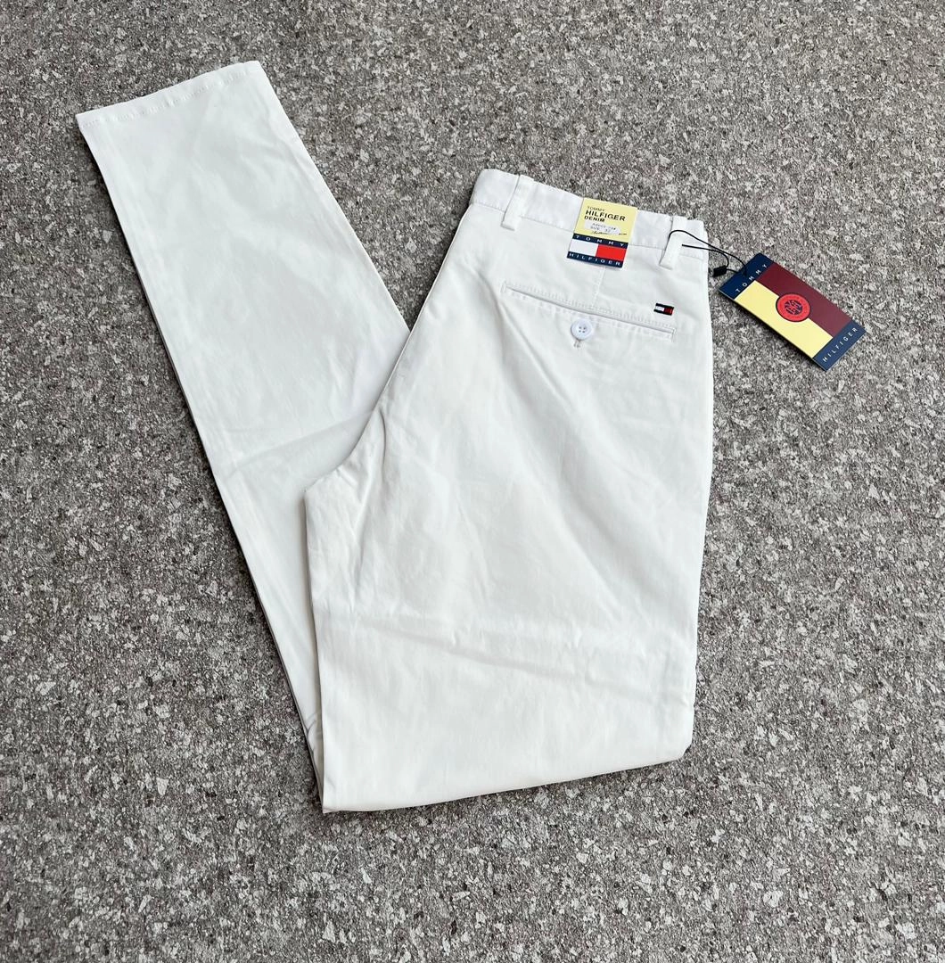 Chill Wear Exercise Pants Tommy Hilfiger White Men's Stretch Cotton Chino Pants