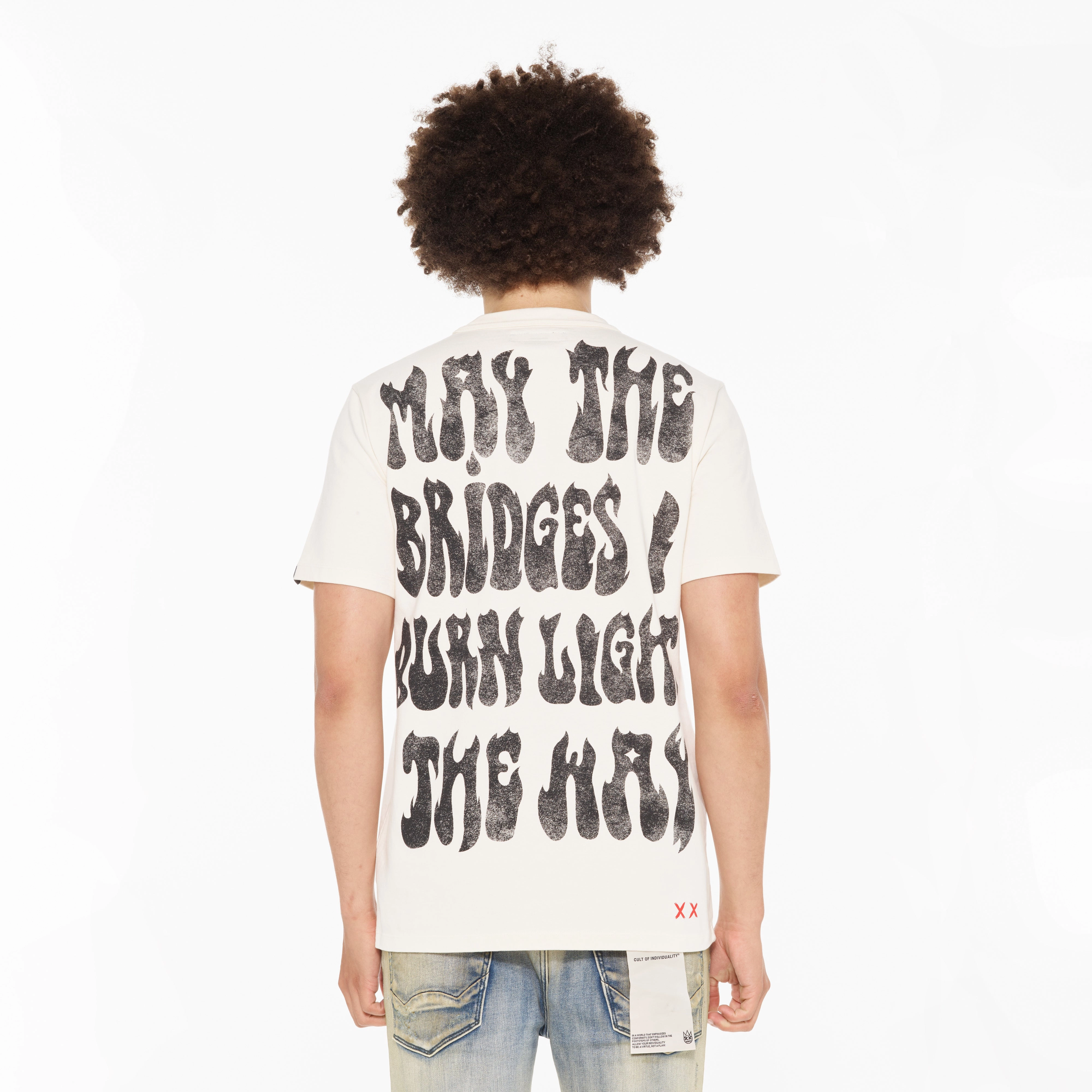 Chilly Comfort Wear kids' Cult's Heavyweight Short Sleeve Crew Neck Tee "May The Bridges" in Winter White