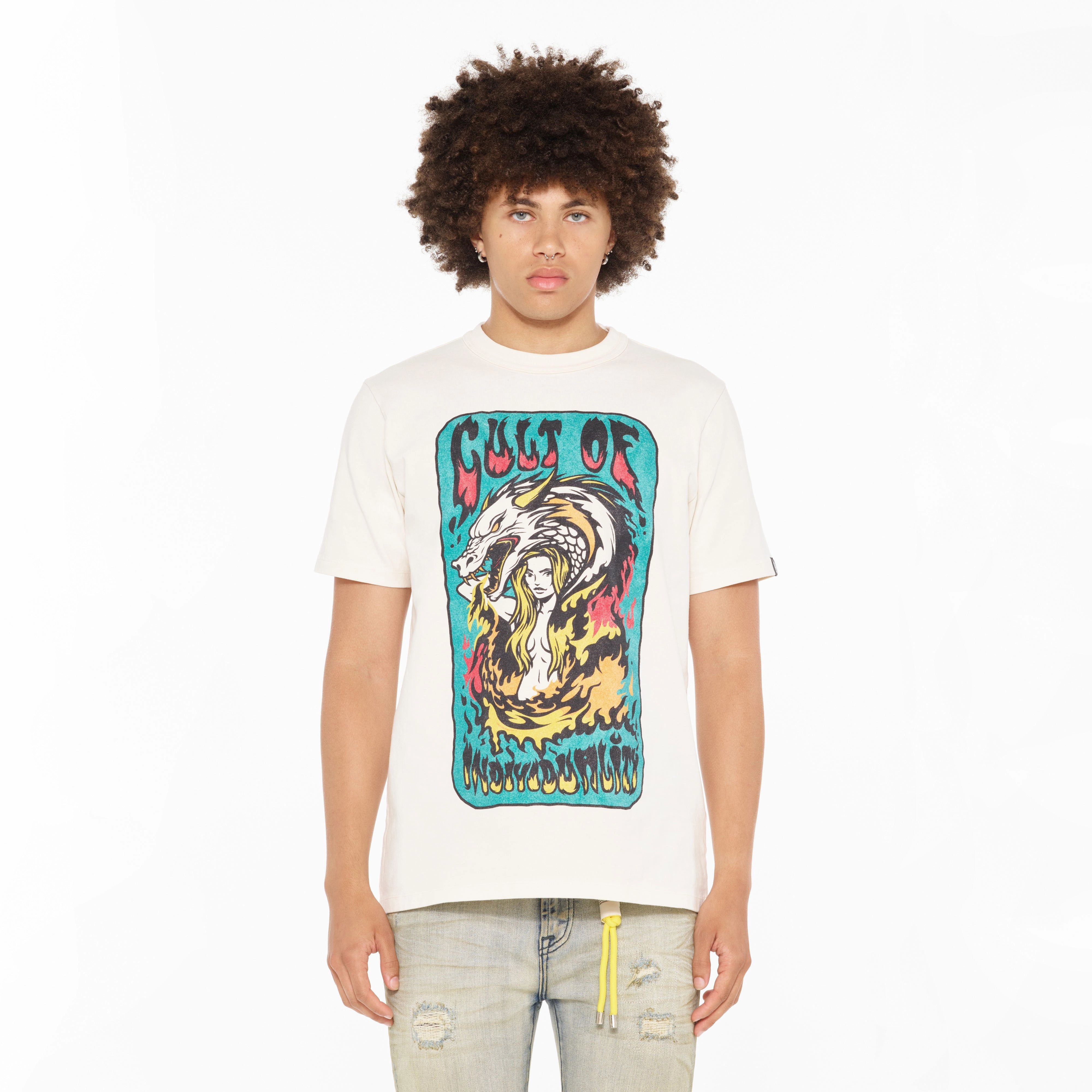 Versatile Fashion Eco Friendly Material Cult's Heavyweight Short Sleeve Crew Neck Tee "May The Bridges" in Winter White