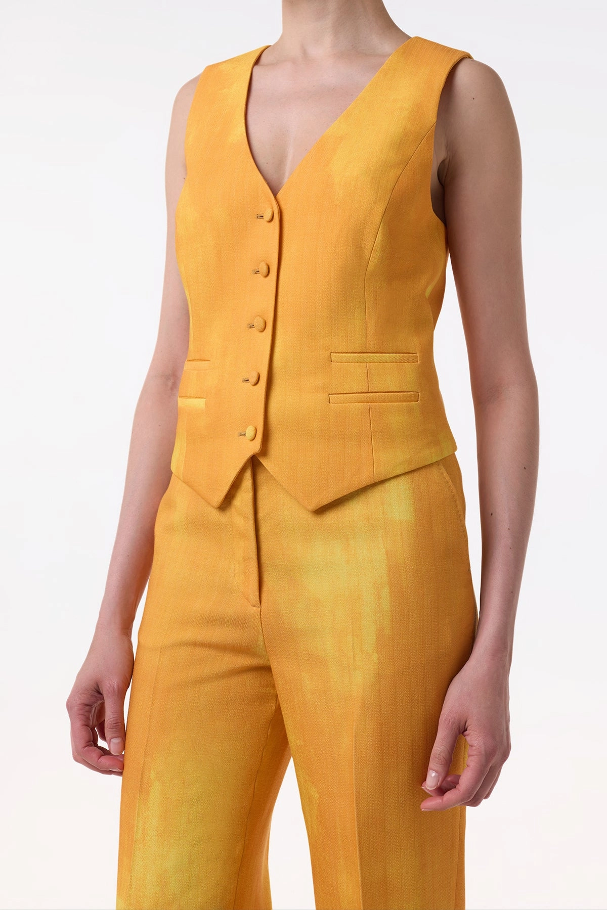 Coleridge Vest in Cadmium Yellow Virgin Wool Elegant Business Style Chic Tailored Design