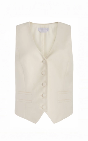 Coleridge Vest in Ivory Virgin Wool Silk with Linen Luxury Office Wear Trendy Layers