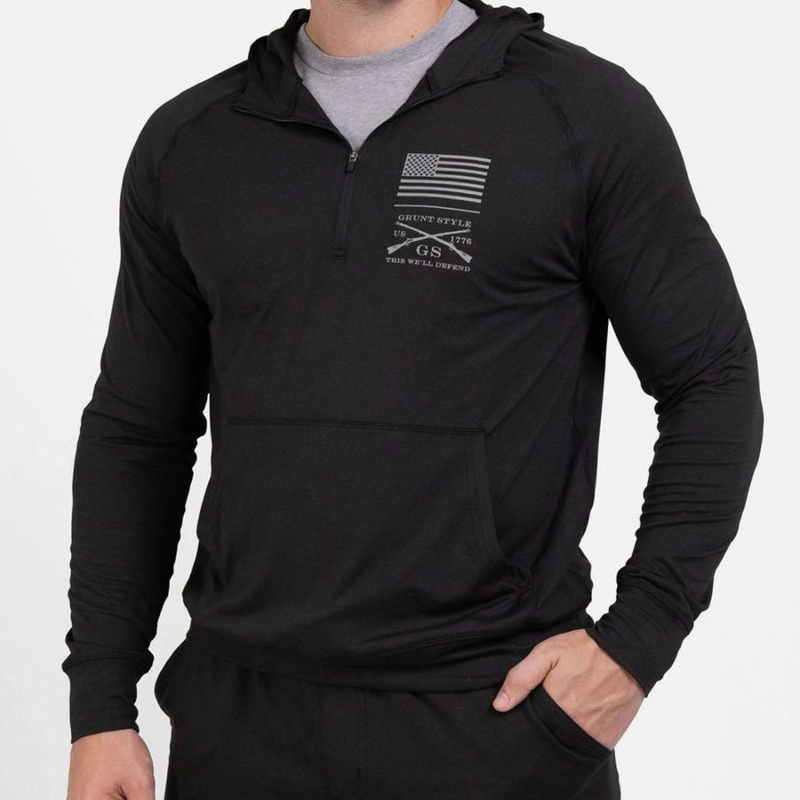 College Campus City Scene Men's All-Day 1/4 Zip Hoodie - Heather Black