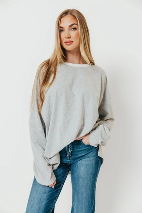 Odor Resistant Material Deep Camden Oversized Striped Top in Heather Grey/White