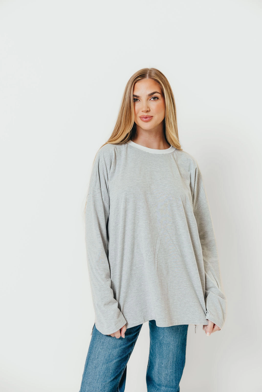 construction quality Camden Oversized Striped Top in Heather Grey/White