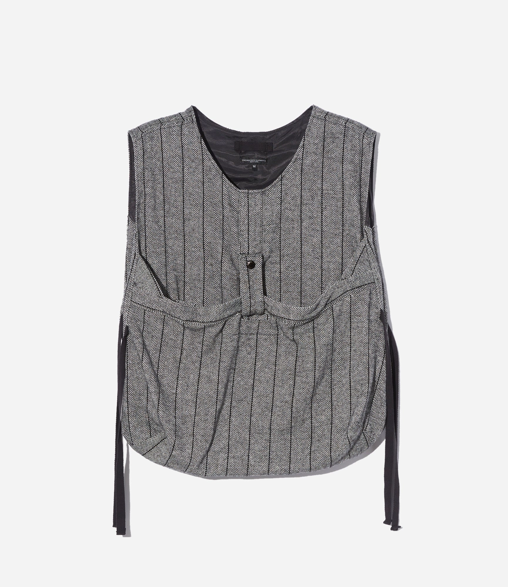 Odor Resistant Treatment Newsboy Vest ?C Dark Grey Striped Herringbone Wool