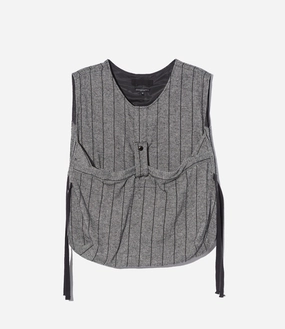 Odor Resistant Treatment Newsboy Vest ?C Dark Grey Striped Herringbone Wool