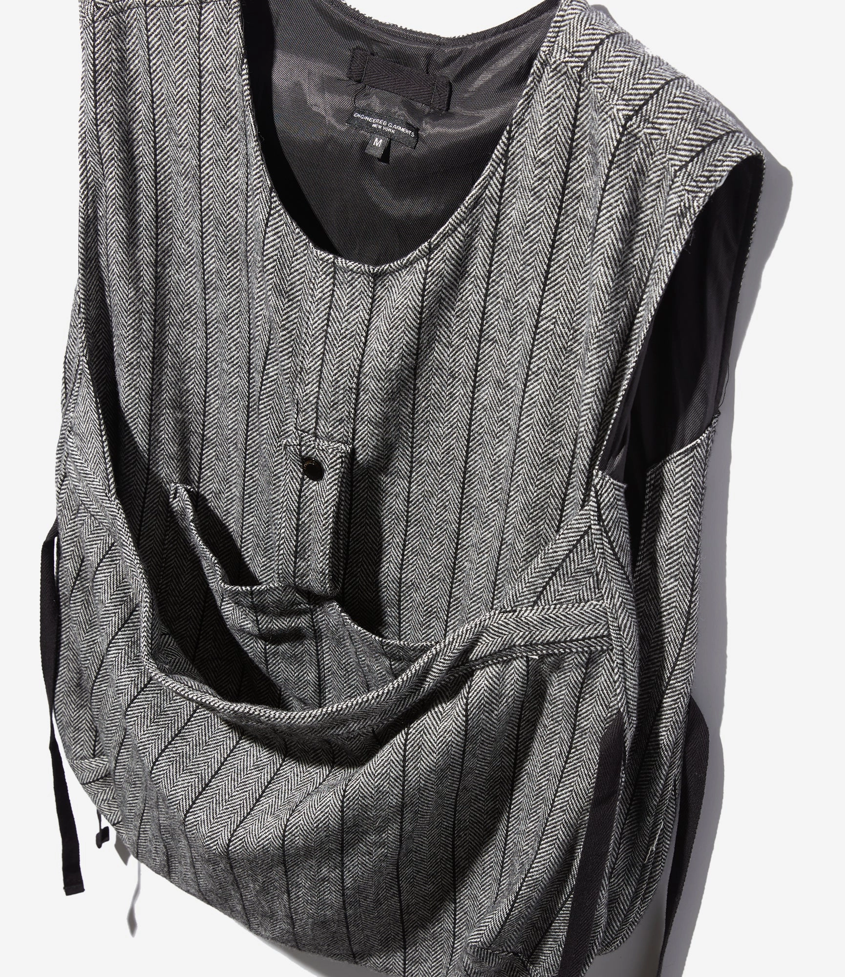 irregular Anti Pilling Treatment Newsboy Vest ?C Dark Grey Striped Herringbone Wool