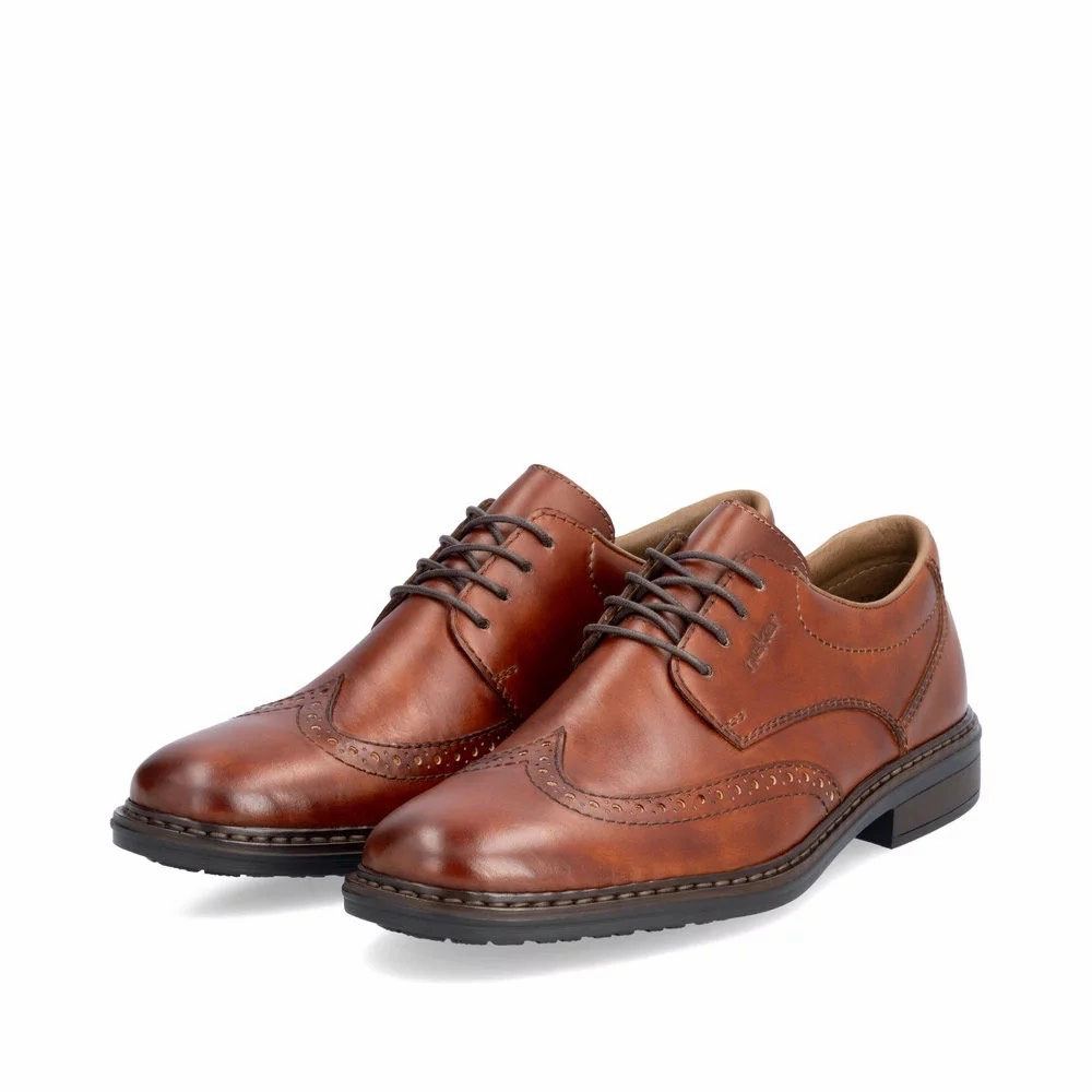 Rieker Men's Dustin 20 Wingtip Lace Shoe in Peanut Brown Leather Soft Padded Collar Support