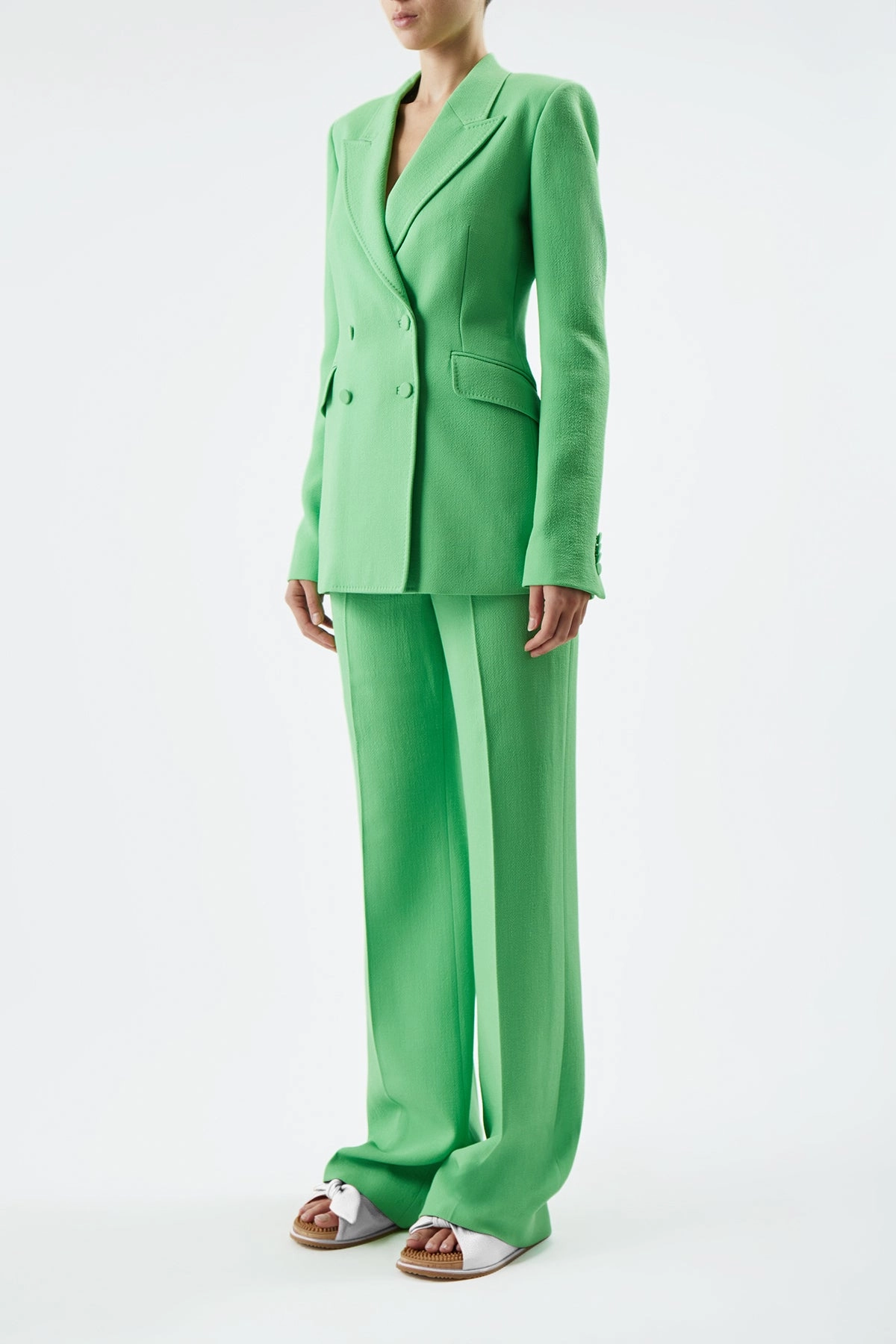 Sleek Silhouette Effortless Fit Stephanie Blazer in Fluorescent Green Virgin Wool Crepe
