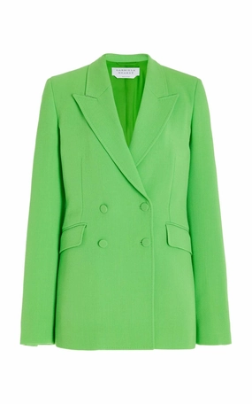 Stephanie Blazer in Fluorescent Green Virgin Wool Crepe Executive Design Fit Tailored Shoulder Padding