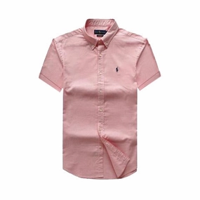 Ralph Lauren Male Pink Short Sleeve Shirt Trendy Pattern Contrast Stitch