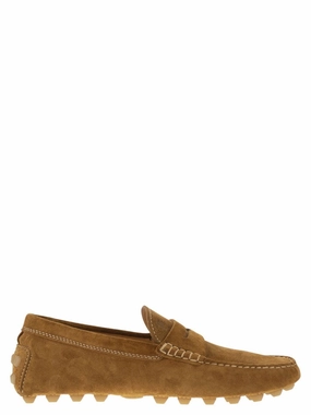 american casual Contemporary Suede Gommino Moccasin With Embossed Monogram