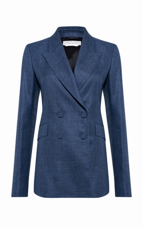 Relaxed Layer Angela Blazer in Denim Virgin Wool Silk with Linen