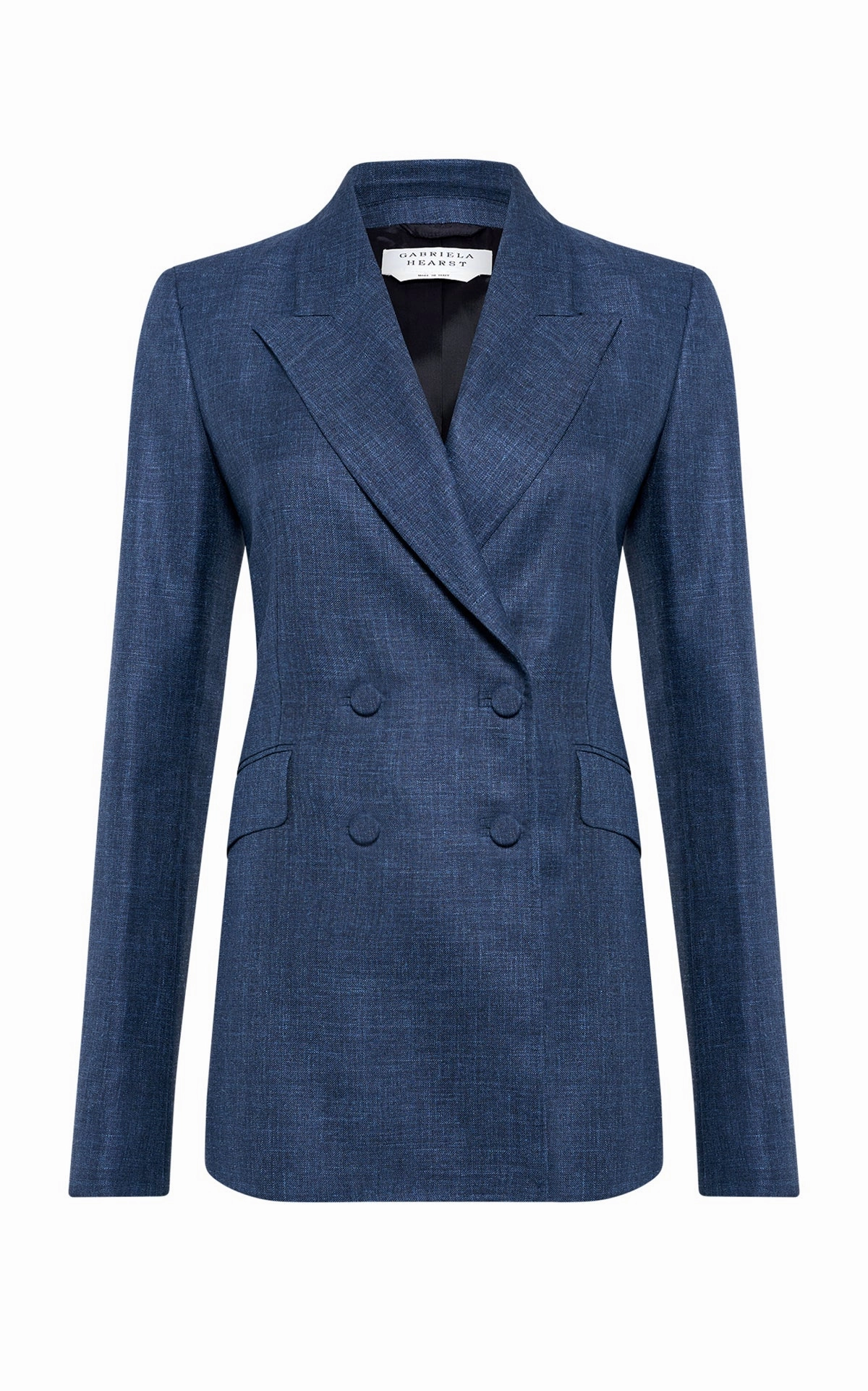 Relaxed Layer Angela Blazer in Denim Virgin Wool Silk with Linen