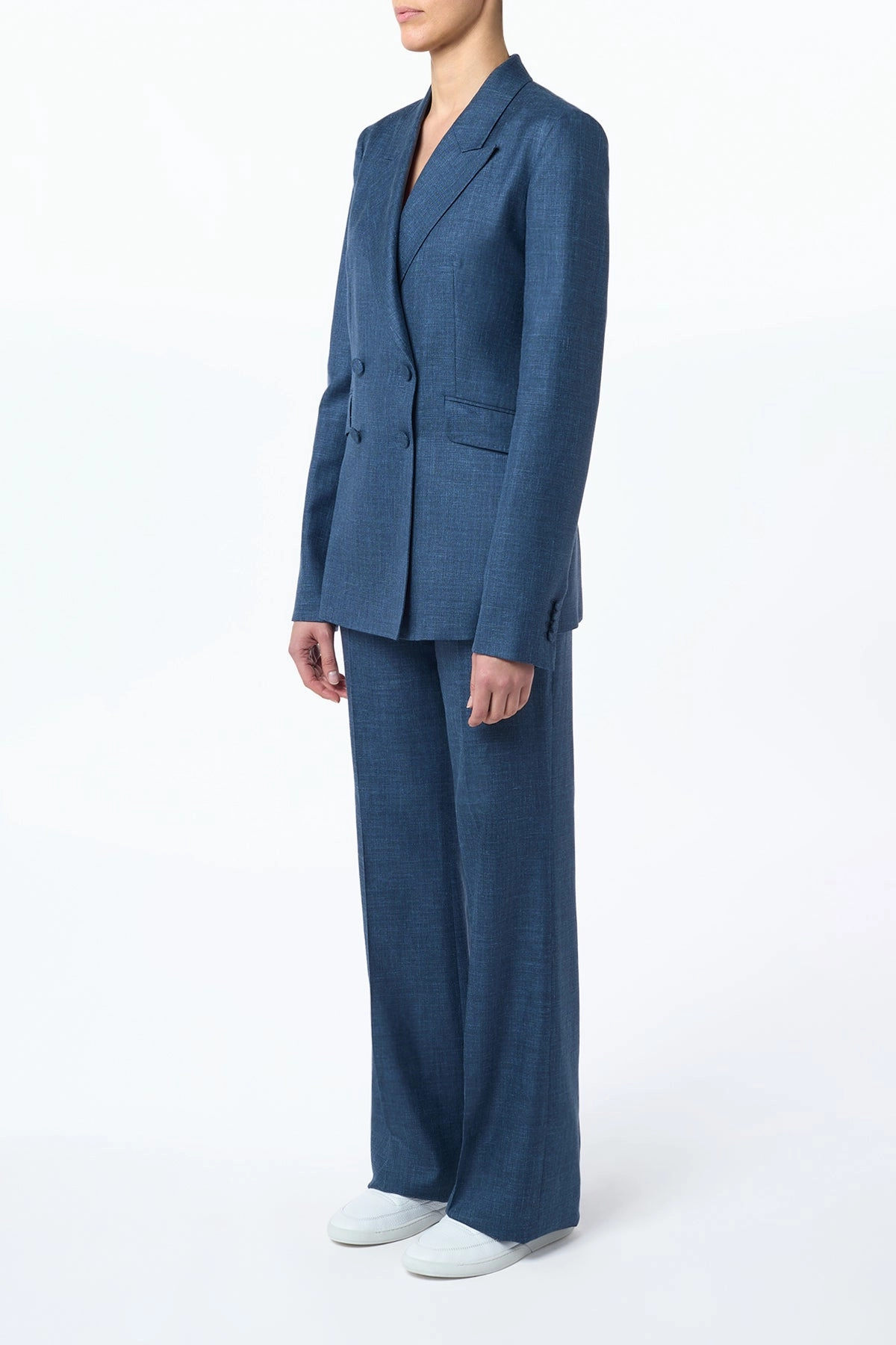 Angela Blazer in Denim Virgin Wool Silk with Linen Sharp Silhouette