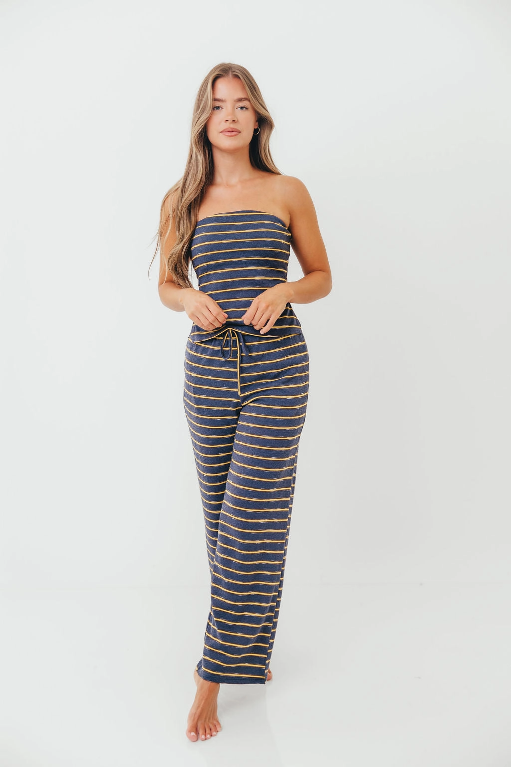 Active Look Core Fit Lawrence Striped Drawstring Wide Leg Pants in Vintage Navy