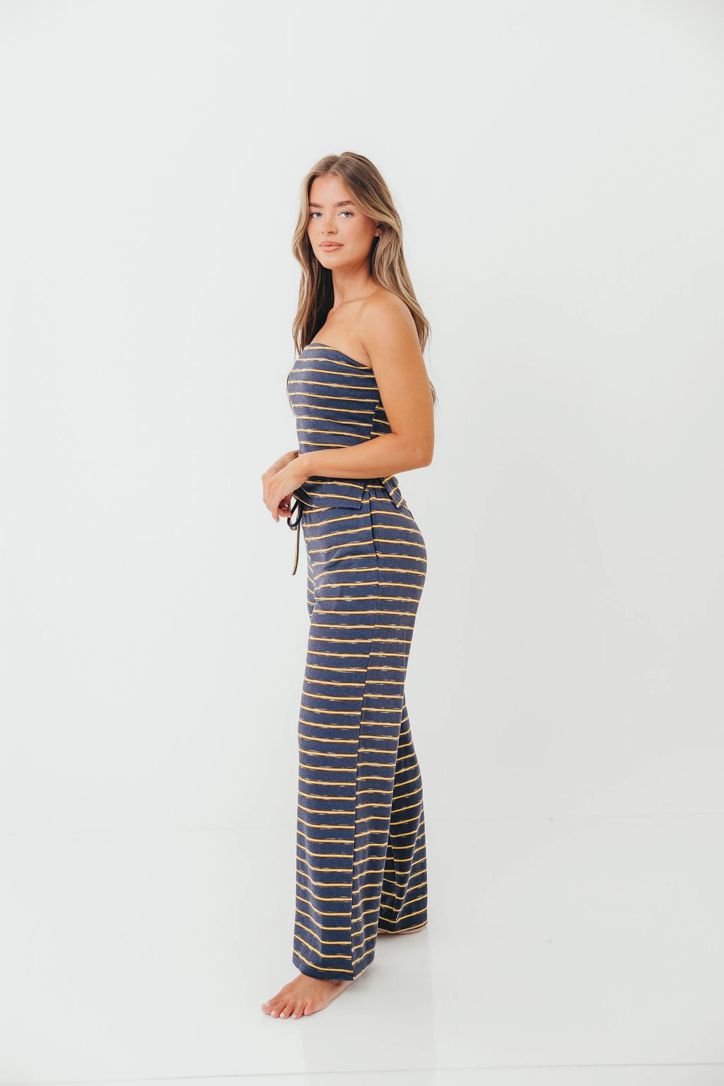 Travel Ready Fit Lawrence Striped Drawstring Wide Leg Pants in Vintage Navy