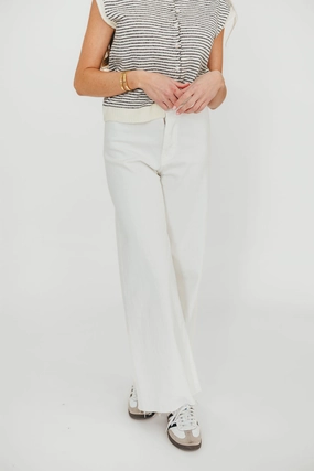 Corin Straight Wide Leg Denim Pants in Cream *Final-Sale* Breathable Weekend Warrior Travel Outfit