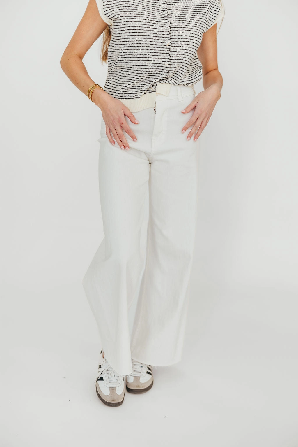 Corin Straight Wide Leg Denim Pants in Cream *Final-Sale* Cool And Clean Outfit Ready Style