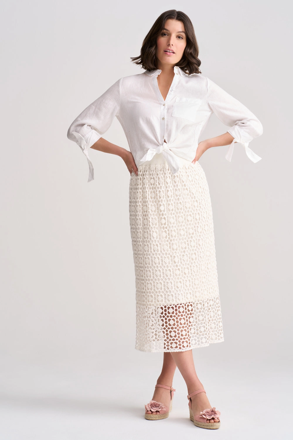 Refined Finish Cotton Lace Skirt - Chalk