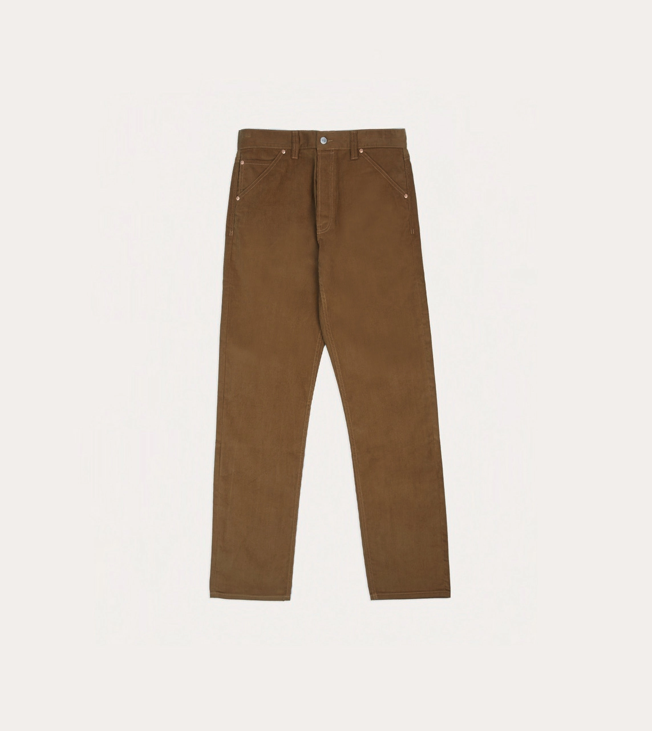 Tan Japanese Selvedge Needlecord Five-Pocket Trousers Hip Friendly Pockets