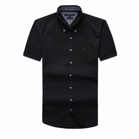 Classic Fit Tommy Hilfiger Men Short Sleeve Oxford Shirt Black
