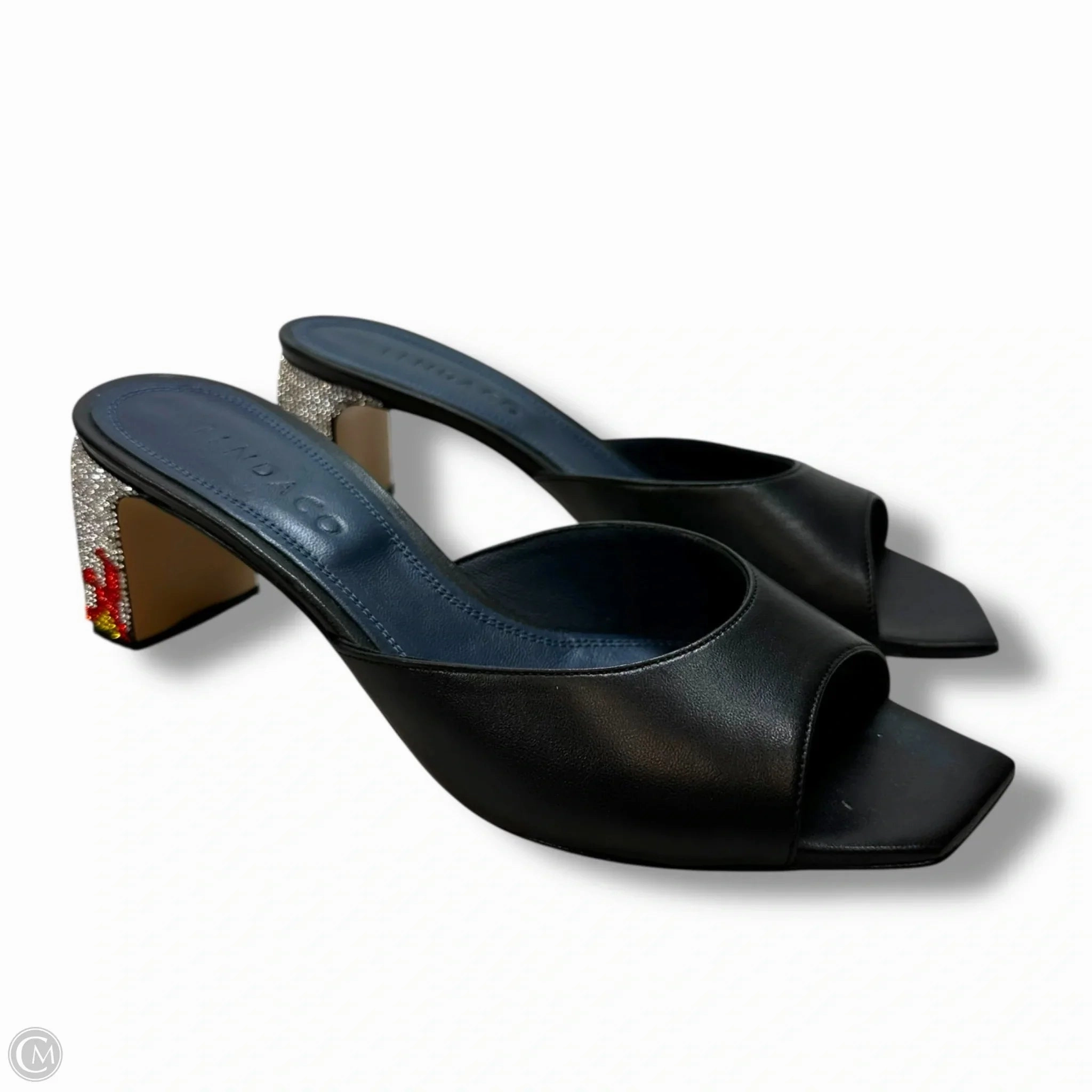 Metallic Stilettos Effortless Style Crystal flames Shoes Heels Block By iindaco In Black, Size:38