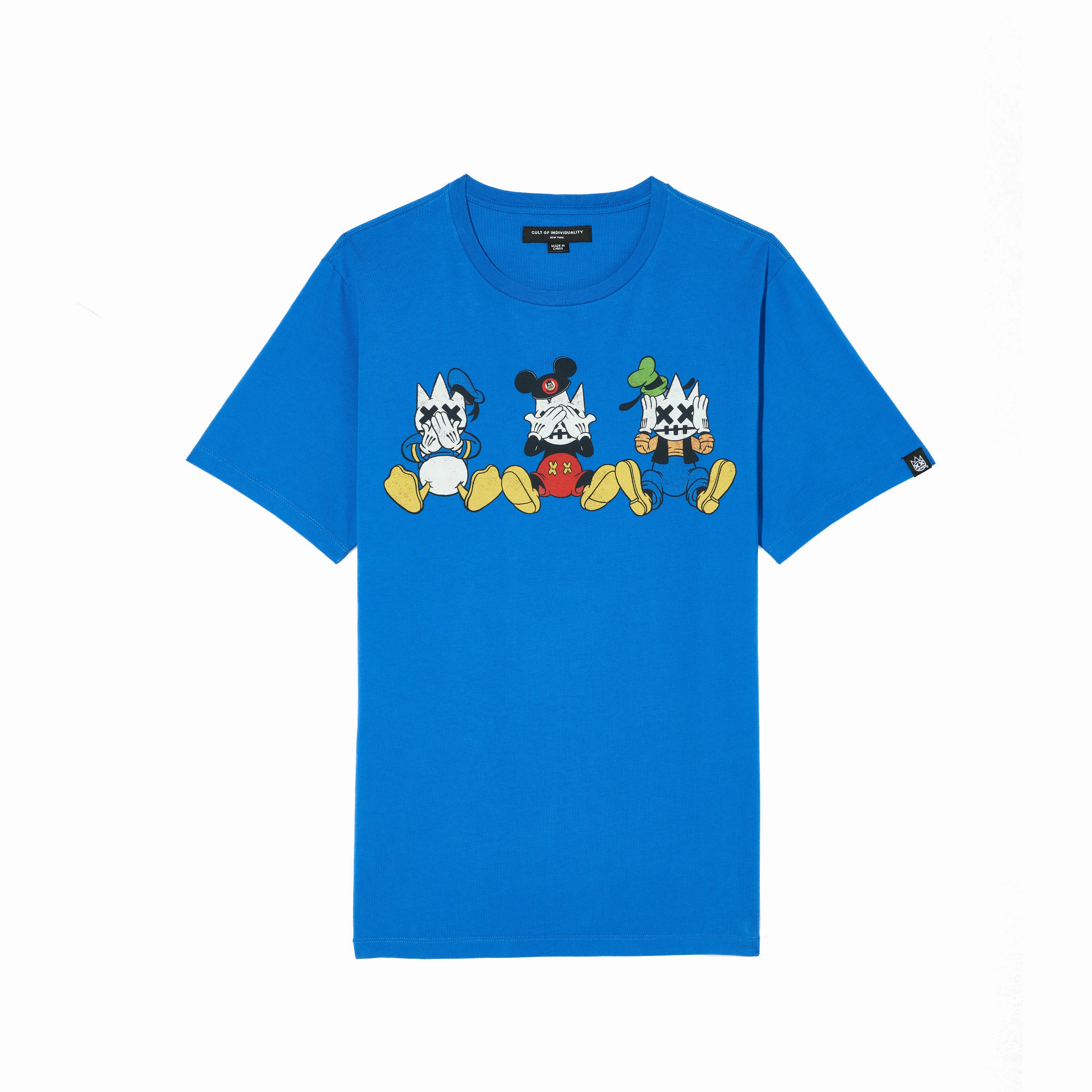 Quality Comfort Flattering Design Cult's Crew Neck T - See, Speak, Hear No Evil in Lapis Blue