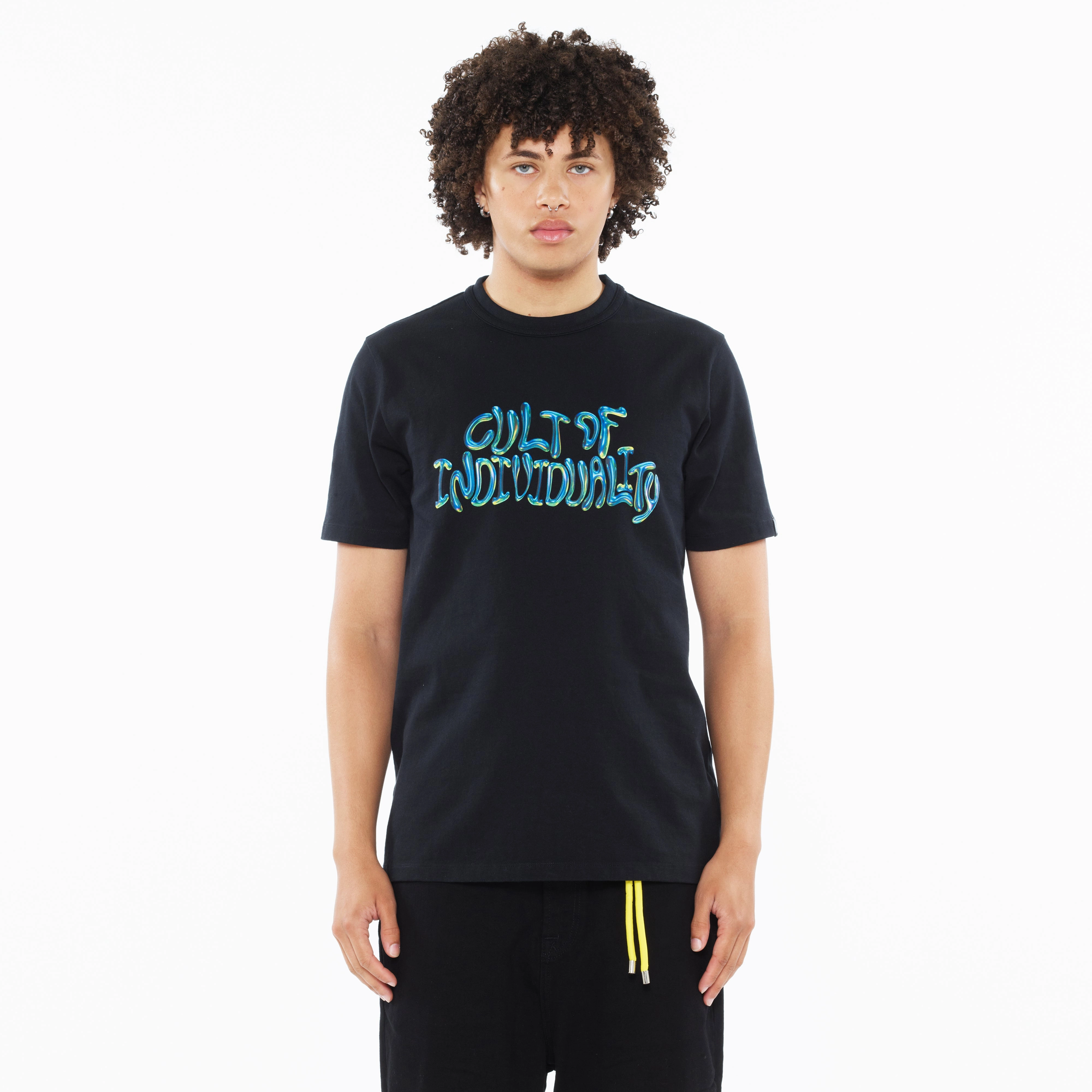 Cult's Heavyweight Short Sleeve Crew Neck Tee "Bubble Logo" in Black Performance Fit Wear