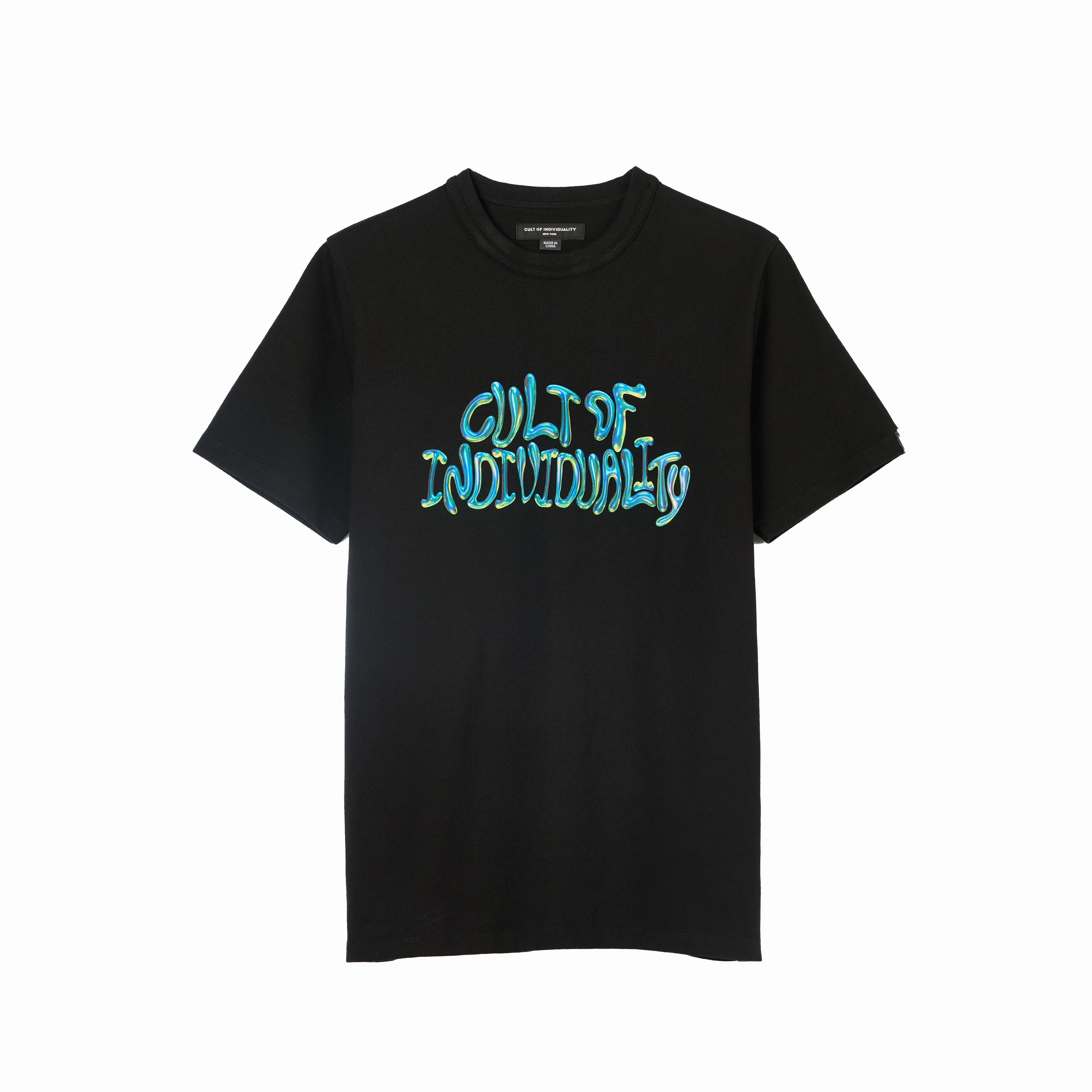 Cult's Heavyweight Short Sleeve Crew Neck Tee "Bubble Logo" in Black Easy-to-Match