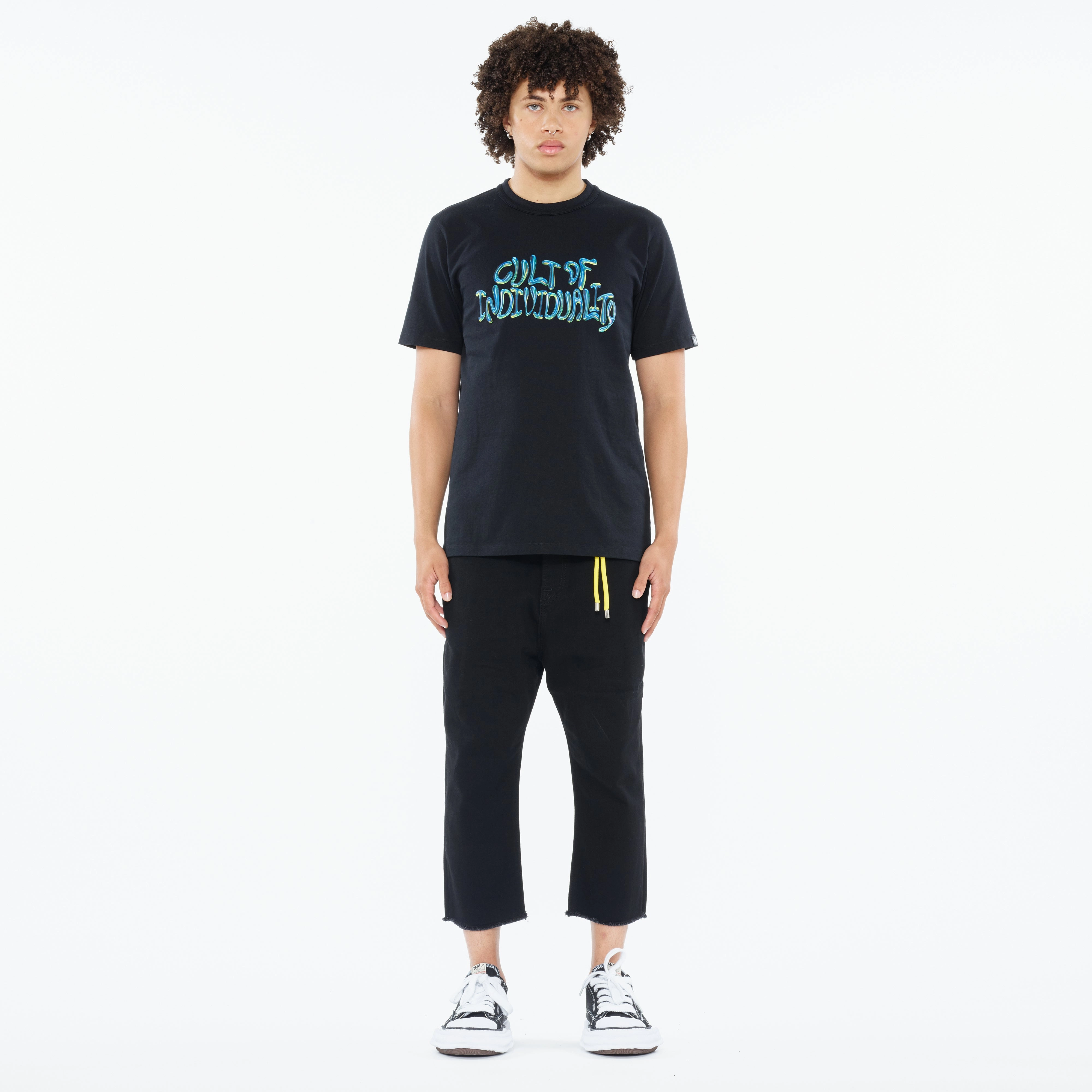 Quick Dry Fabric Cult's Heavyweight Short Sleeve Crew Neck Tee "Bubble Logo" in Black